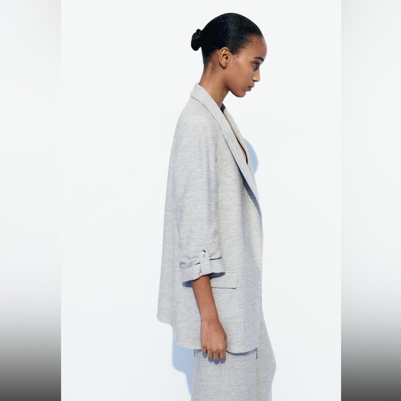 Zara NWT Grey Rolled Sleeve Blazer - Picture 5 of 9